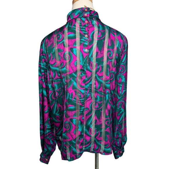 Vintage Nicola mock neck semi sheer metallic stripe blouse size 12 large L - Picture 4 of 7